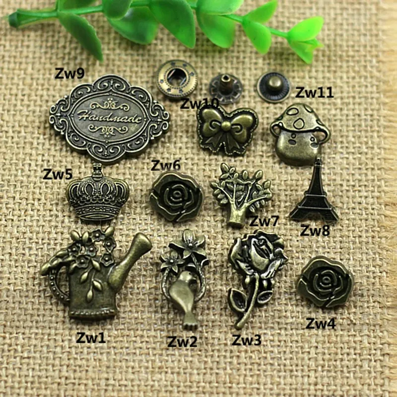 Krone Vögel Blume Baum Design Druckknopf für Lederhandwerk Taschen