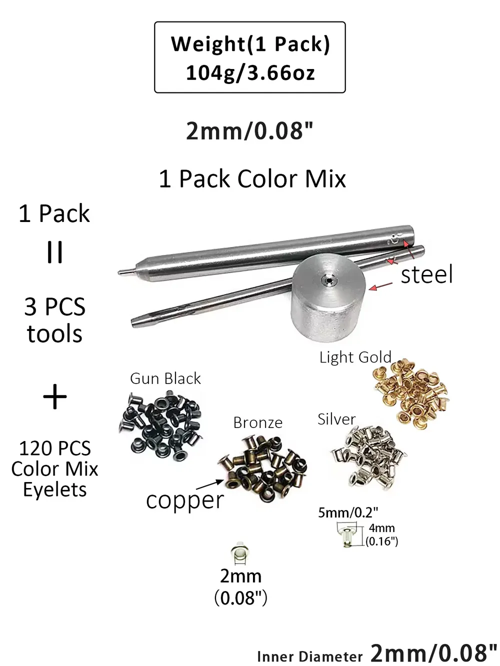 Kupferfarbene Ösen mit Werkzeug 1,5 bis 2,5 mm 120 Stück