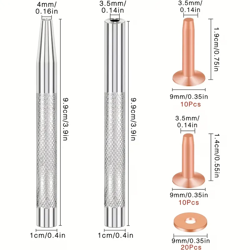 Kupferniet-Set mit Stempeln für Lederarbeiten