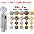 Leder Druckknöpfe Metall 10 bis 15 mm mit Werkzeugen für Kleidung – Farbe 4Tool-50Set Mixcolor