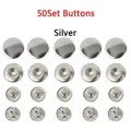 Leder Druckknöpfe Metall 10 bis 15 mm mit Werkzeugen für Kleidung – Farbe 50Set Silver