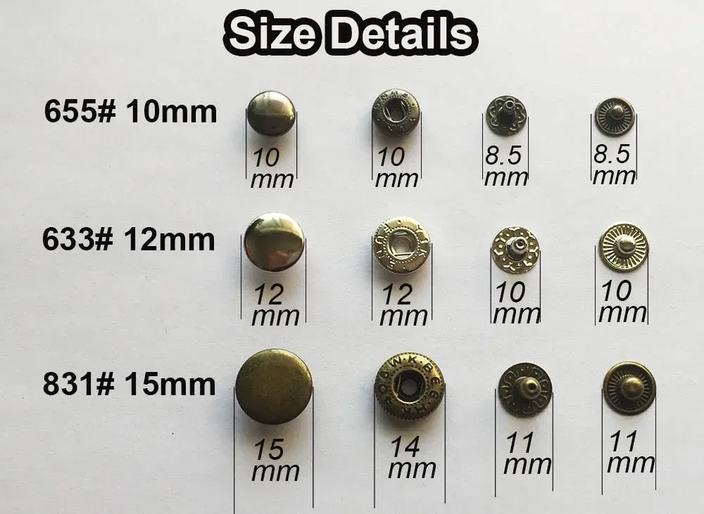 Leder Druckknöpfe Metall 10 bis 15 mm mit Werkzeugen für Kleidung