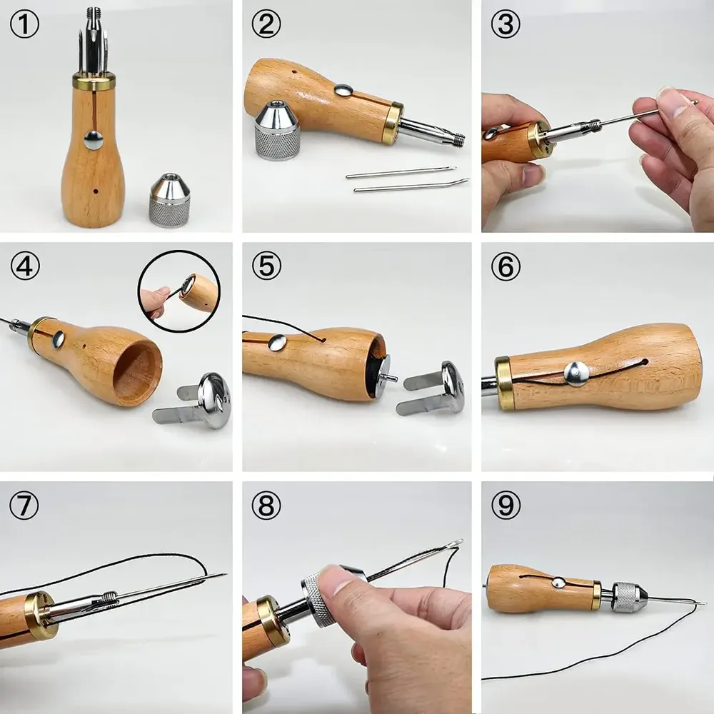 Leder Nähset mit Säumesser und Faden Schnellnähgerät Reparatur