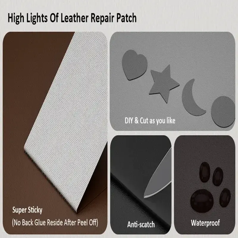 Leder Patch selbstklebend für Sofa Kissen und Tischplatte 10 bis 50 cm