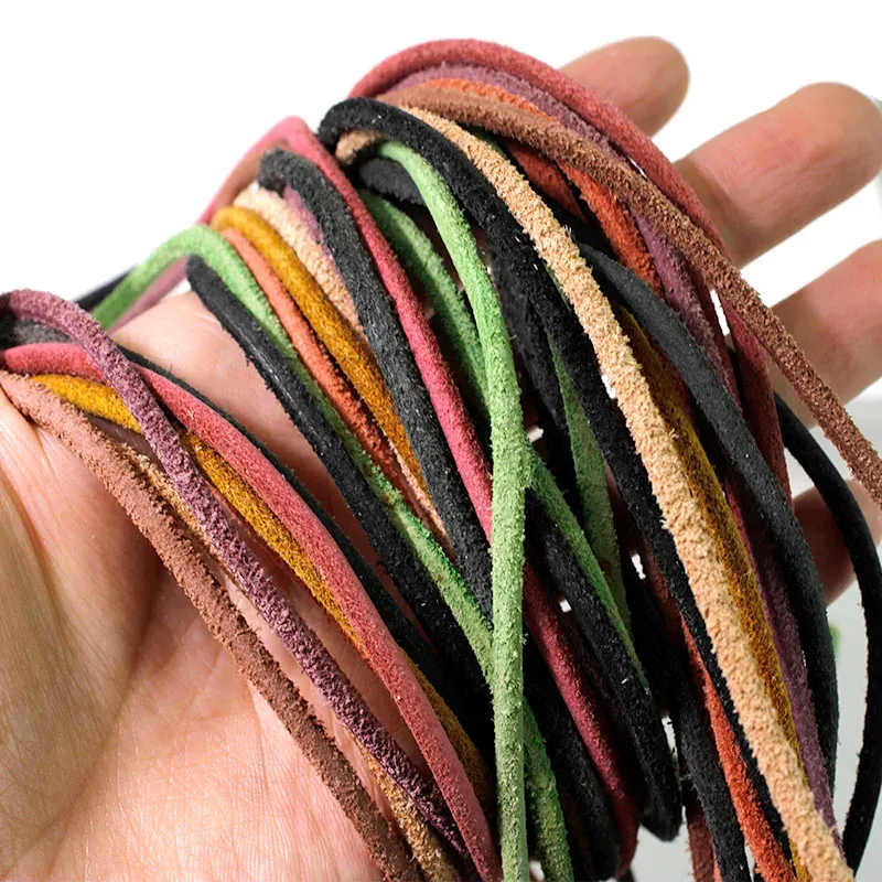Lederband Wildleder Rindsleder rund 3 mm 2 Meter für DIY Armband