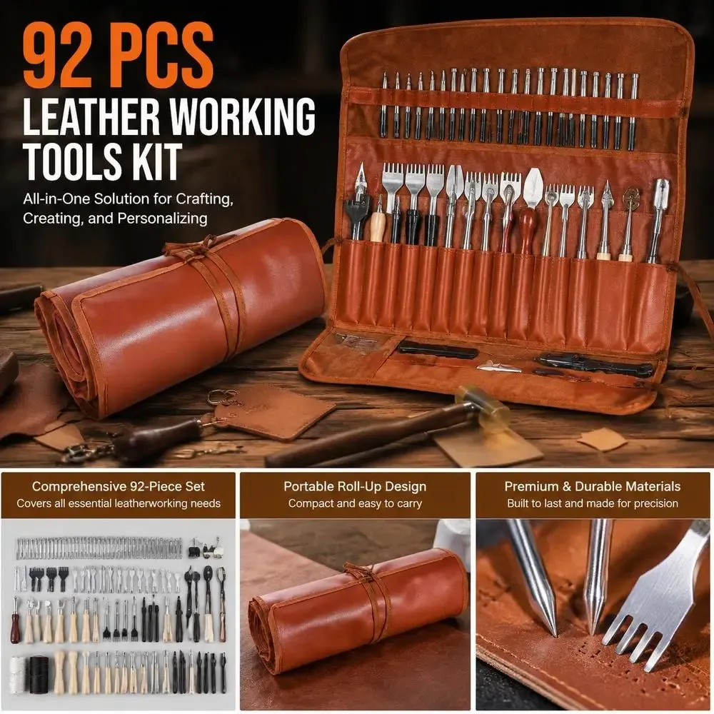 Lederbearbeitungs-Werkzeugset 92-teilig mit Tasche