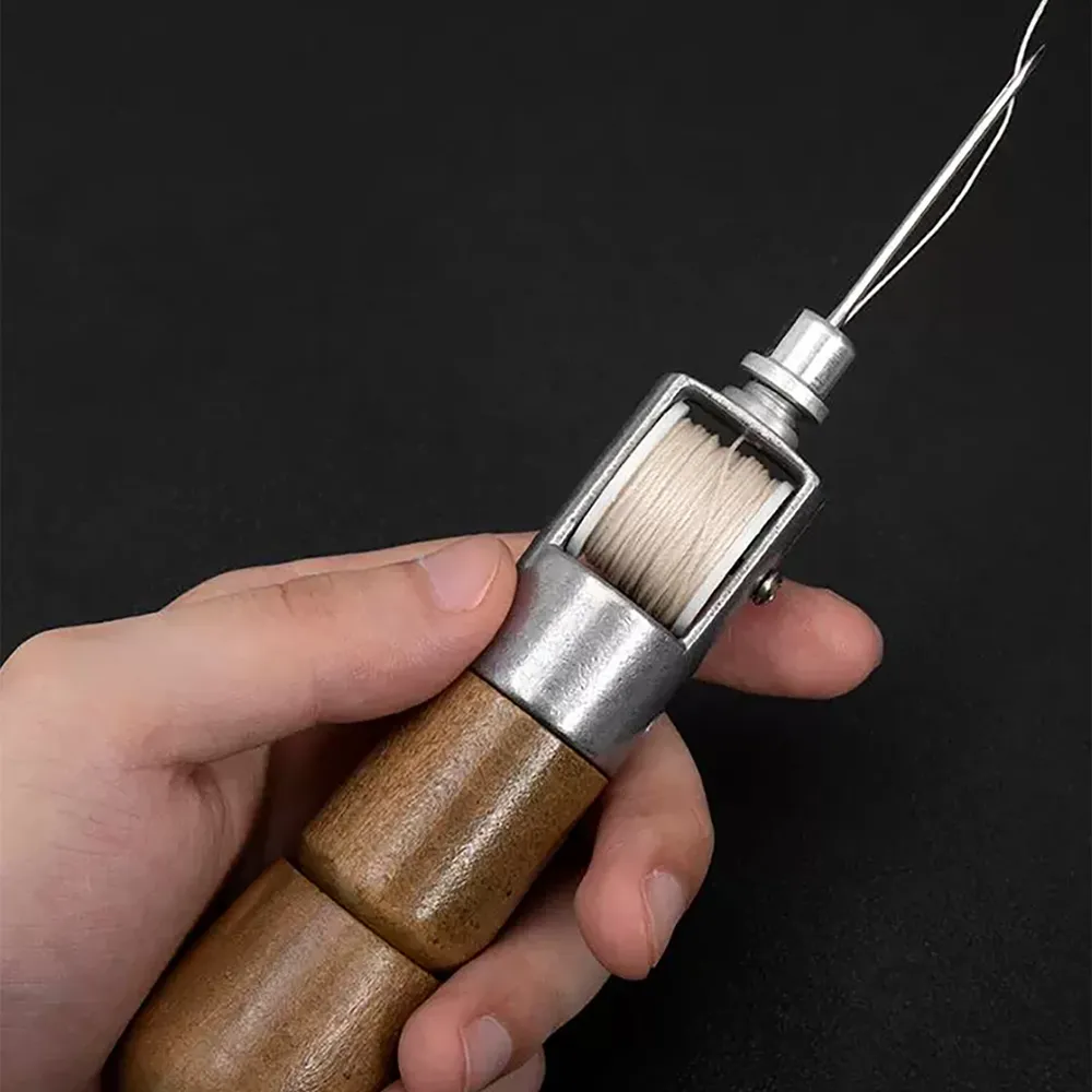 Lederhandwerk Nähwerkzeuge mit Faden und Nadel Holzgriff