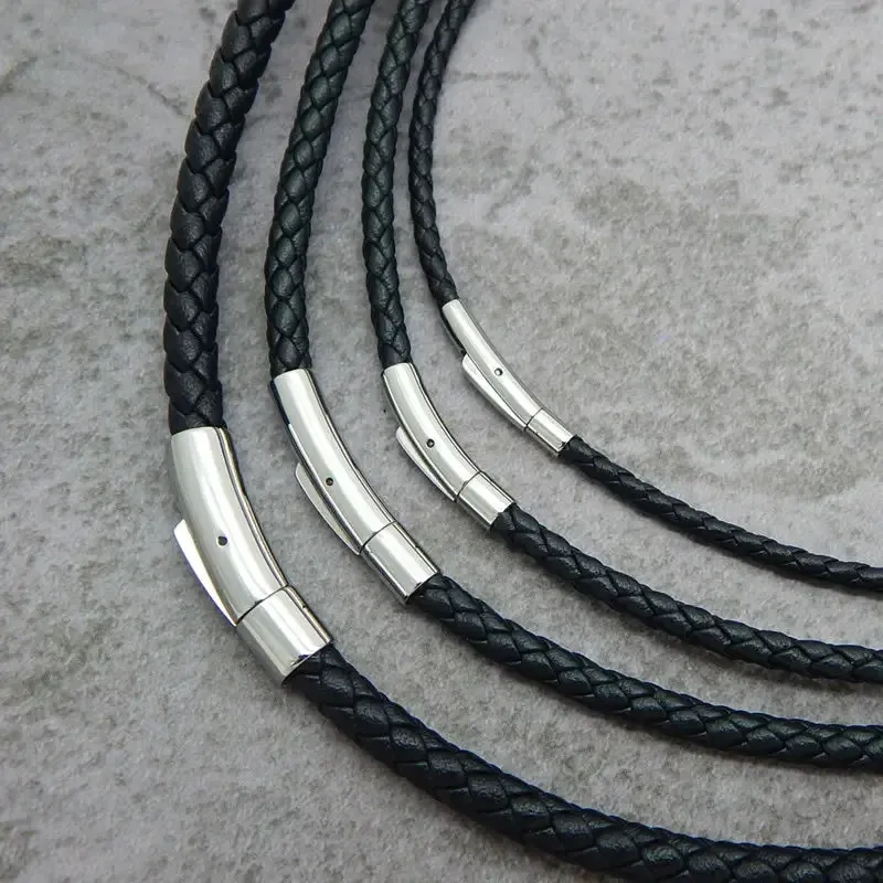 Lederkette geflochten 2 bis 4 mm mit Stahlverschluss