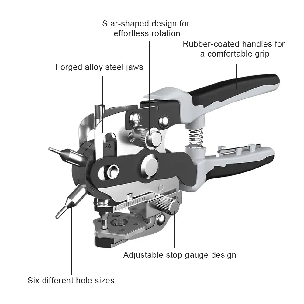 Lederlocher Zange 6 Größen 2 bis 4,5 mm für Gürtel