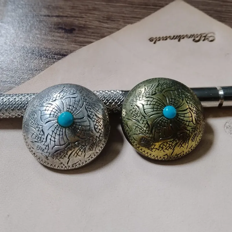 Lederschnalle Dekoration 2 Stück für Lederhandwerk Arabesken Türkis 25 mm