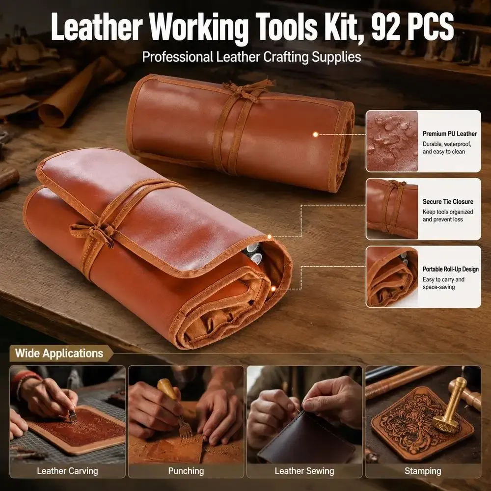 Lederwerkzeug Set 92 Teile Canvas Tasche