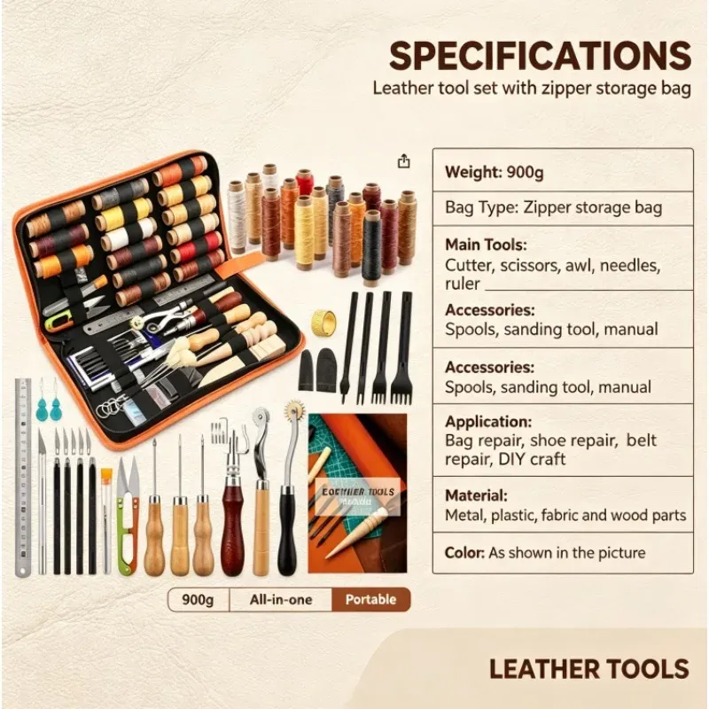 Lederwerkzeug Set mit Reißverschluss-Tasche