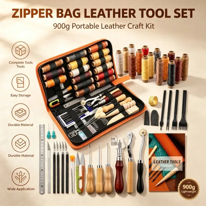 Lederwerkzeug Set mit Reißverschluss-Tasche