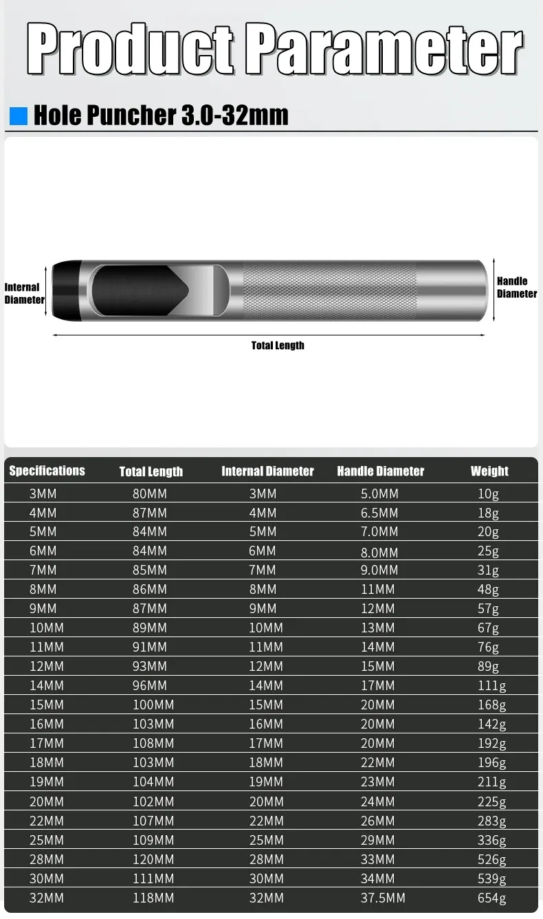 Locher Hohl Punch 4 bis 12 mm für Kleidung und Gürtel