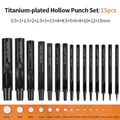 Locher Titan rund 1 bis 5 mm für Lederhandwerk – Farbe Set F (Full 15 Pcs)