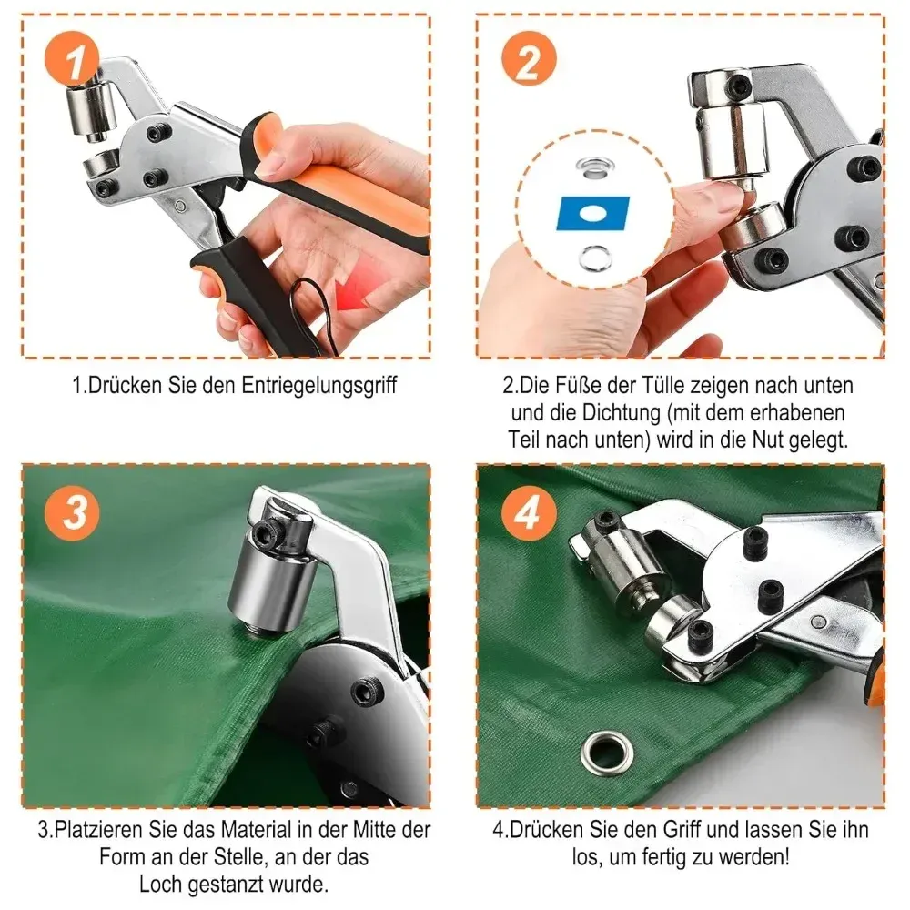 Lochzange mit 500 Ösen 10 mm für Planen und Leder