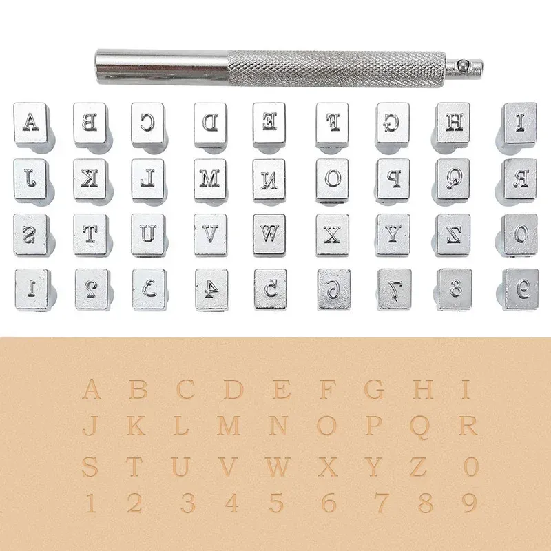 Metall Alphabet Zahlen Leder Stempel Hand Gravur Tool Kit