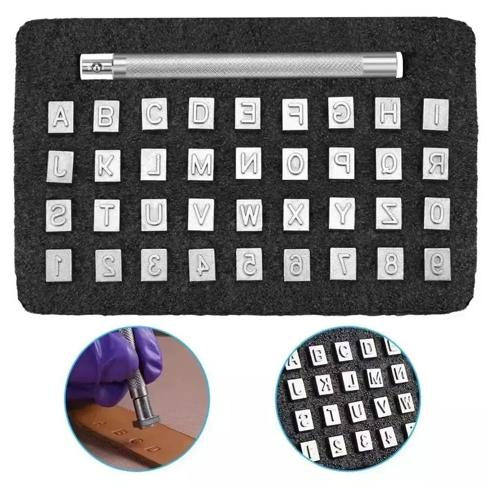 Metall Alphabet Zahlen Leder Stempel Hand Gravur Tool Kit