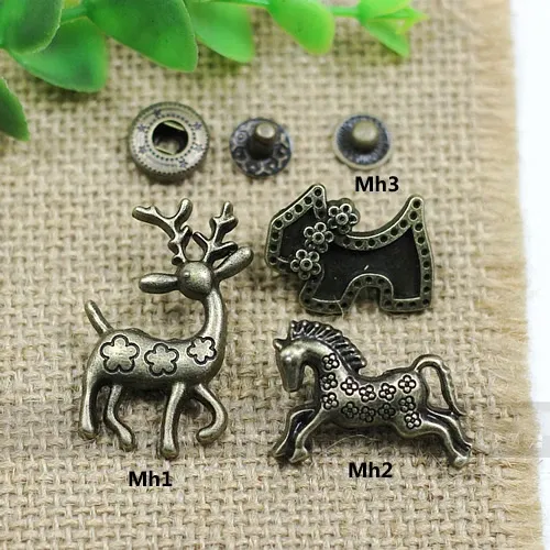 Metall Druckknopf Pferd Reh Design für Nähen Lederhandwerk Taschen