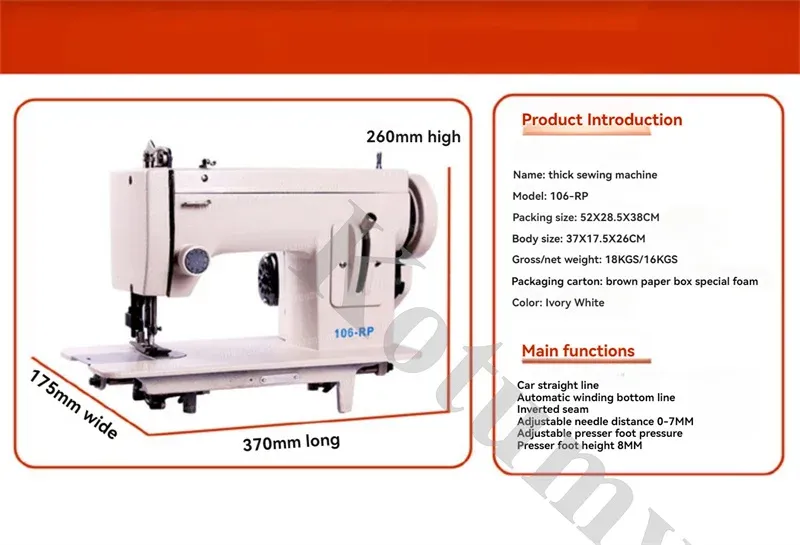 Nähmaschine elektrisch 9 Zoll Arm Zickzack für dicke Stoffe