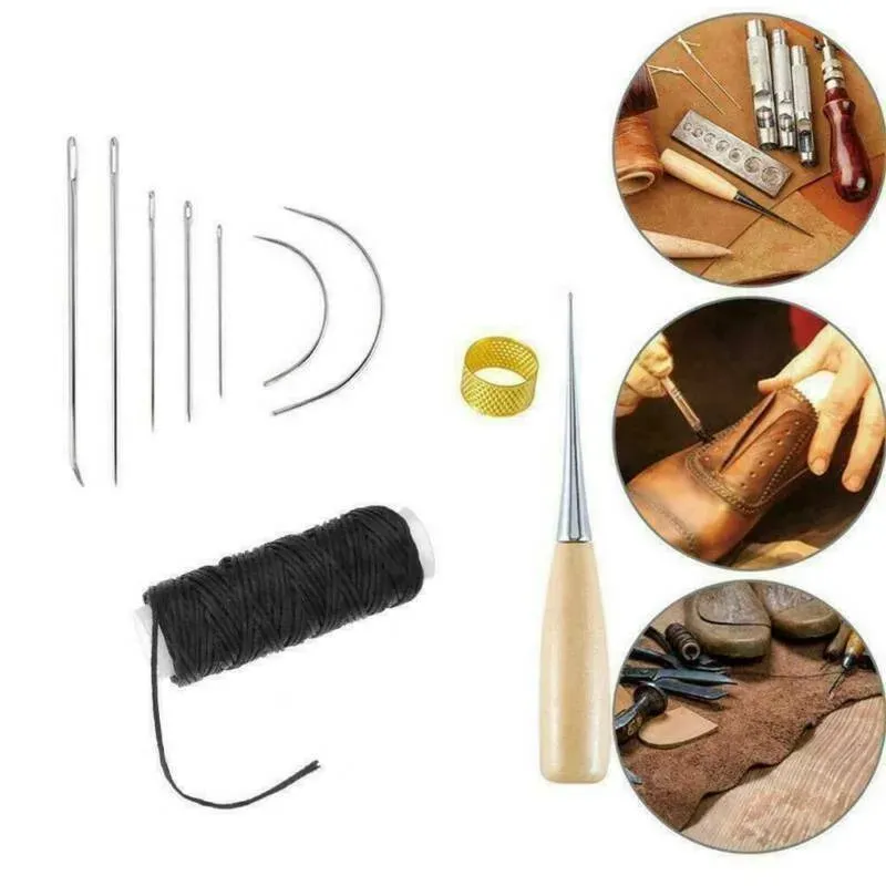 Nähnadel Set Leder mit Faden und Fingerhut