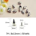 Nieten Spikes rund 7 bis 29 mm für Kleidung – Farbe 7 (8x13mm)  50sets