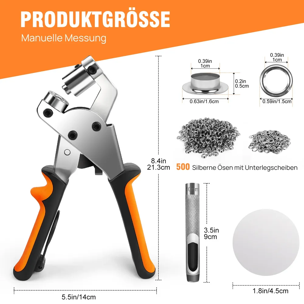 Nietzange mit 500 Nieten 10 mm für Leder und Stoffe