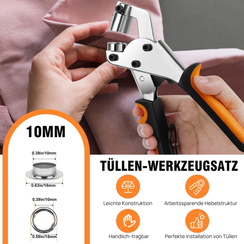 Nietzange mit 500 Nieten 10 mm für Leder und Stoffe