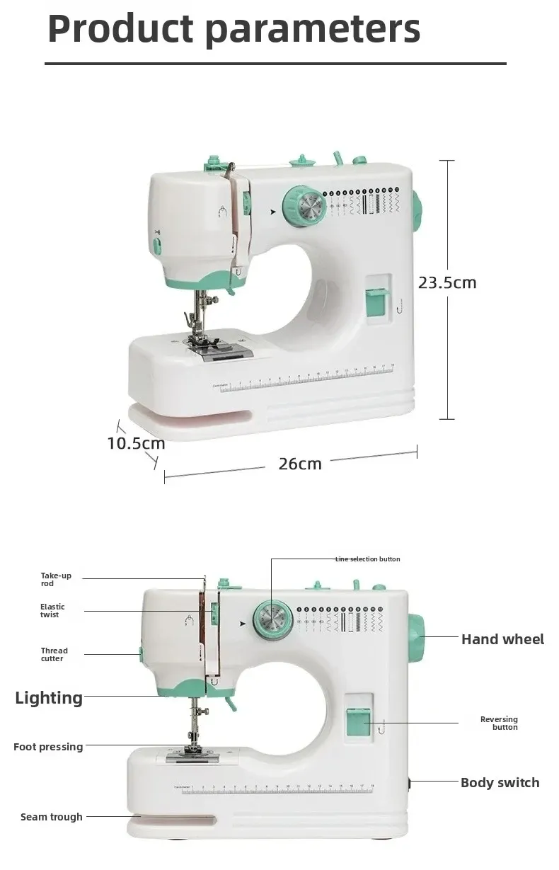 Tragbare Nähmaschine 12 Stiche Fußpedal