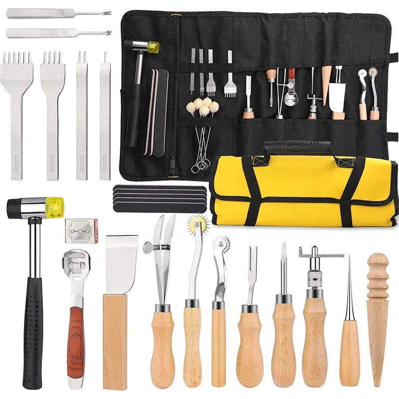 Werkzeugset für Lederhandwerk 23 Teile mit Hammer