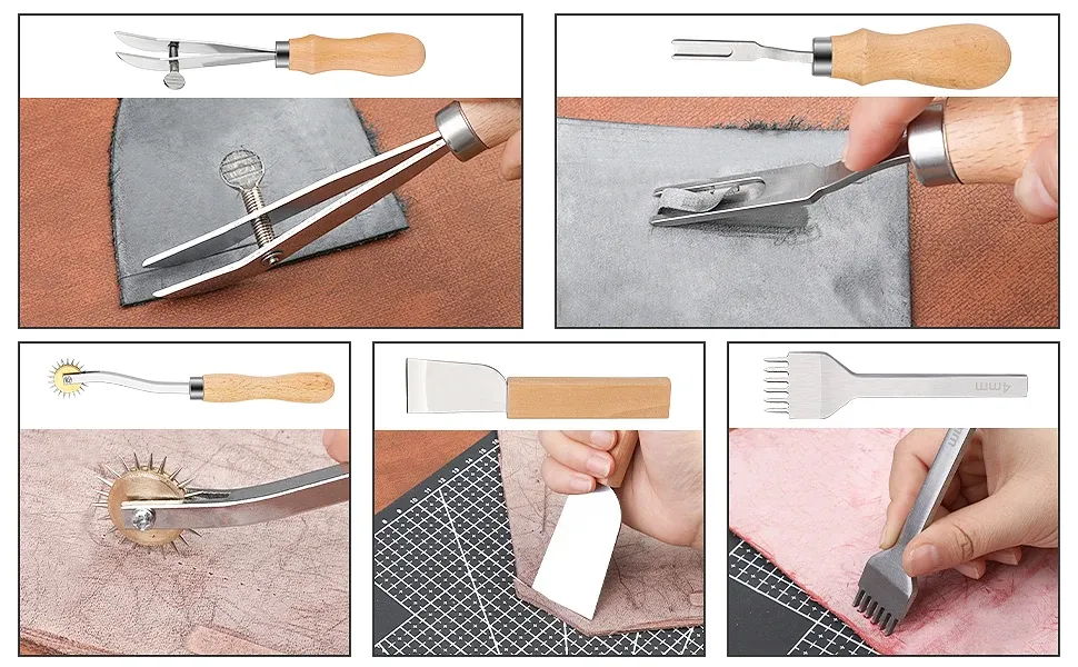 Werkzeugset für Lederhandwerk 23 Teile mit Hammer