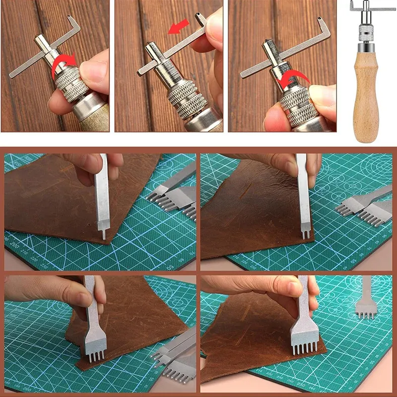 Werkzeugset für Lederhandwerk 23 Teile mit Hammer