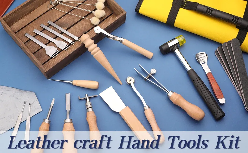 Werkzeugset für Lederhandwerk 23 Teile mit Hammer
