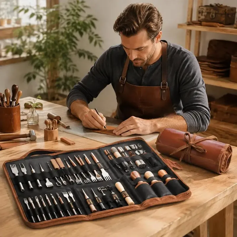 Werkzeugset für Lederhandwerk 72 Teile mit Tasche